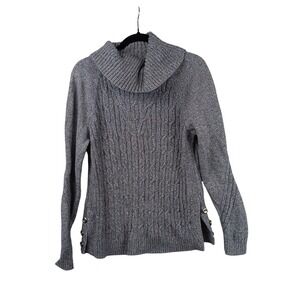 Talbots Women's Blue Marled Cable Knit Turtleneck Sweater Size M Cotton